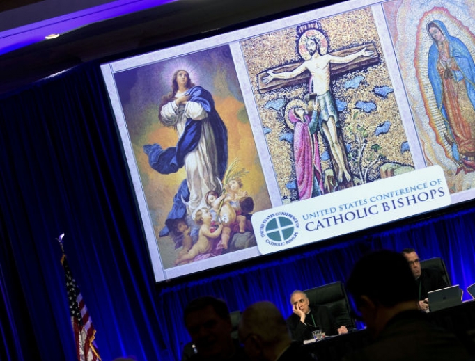 Cardinal Daniel DiNardo, president of the USCCB (l), and others wait for the opening session during the annual fall meeting of the U.S. Conference of Catholic Bishops Nov. 12 in Baltimore, Maryland.
Cardinal Daniel DiNardo, president of the USCCB (l), and others wait for the opening session during the annual fall meeting of the U.S. Conference of Catholic Bishops Nov. 12 in Baltimore, Maryland.