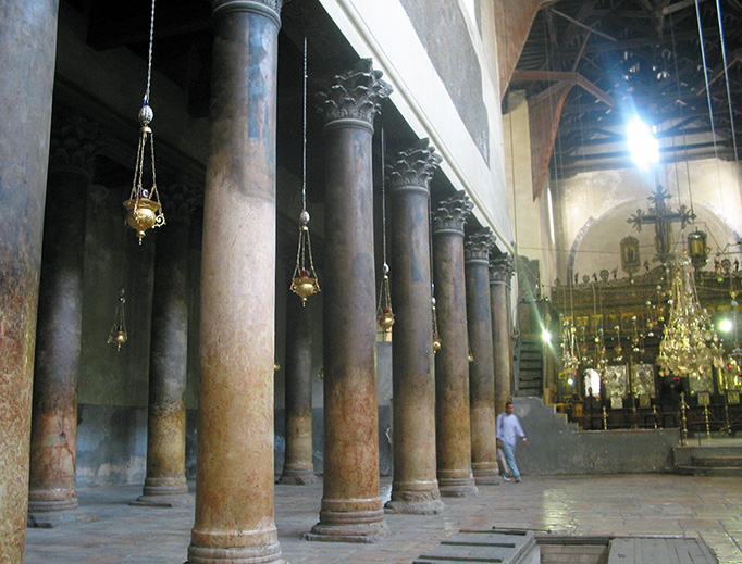 The interior of the Church of the Nativity in Bethlehem. The interior of the Church of the Nativity in Bethlehem.