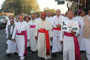 Following a series of attacks in 2015 on Church-affiliated sites, India's bishops, who attended a national assembly in Bangalore, led by Oswald Gracias (middle), marched in protest. Following a series of attacks in 2015 on Church-affiliated sites, India's bishops, who attended a national assembly in Bangalore, led by Oswald Gracias (middle), marched in protest.