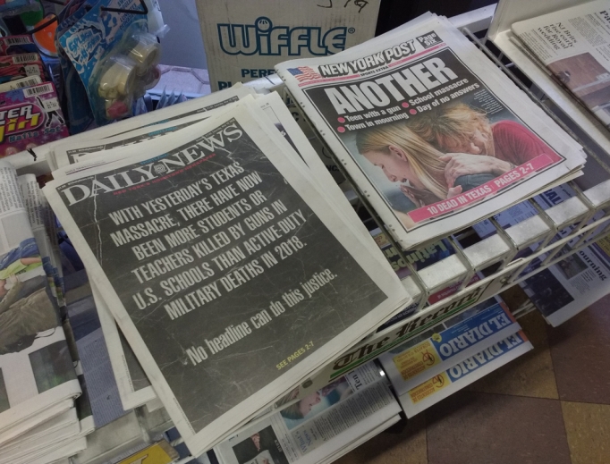 The New York Daily News and New York Post the day after the massacre at Santa Fe High School in Texas. The New York Daily News and New York Post the day after the massacre at Santa Fe High School in Texas.