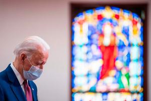 Former vice president and Democratic presidential candidate Joe Biden meets with clergy members and community activists during a visit to Bethel AME Church in Wilmington, Delaware on June 1, 2020. Former vice president and Democratic presidential candidate Joe Biden meets with clergy members and community activists during a visit to Bethel AME Church in Wilmington, Delaware on June 1, 2020.