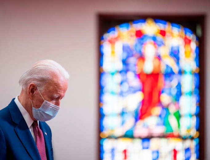 Former vice president and Democratic presidential candidate Joe Biden meets with clergy members and community activists during a visit to Bethel AME Church in Wilmington, Delaware on June 1, 2020. Former vice president and Democratic presidential candidate Joe Biden meets with clergy members and community activists during a visit to Bethel AME Church in Wilmington, Delaware on June 1, 2020.