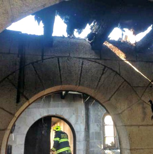 Devastation from an arson attack on the Catholic Church of the Multiplication in Tabgha, Israel, suspected to have been carried out by Jewish extremists. Devastation from an arson attack on the Catholic Church of the Multiplication in Tabgha, Israel, suspected to have been carried out by Jewish extremists.