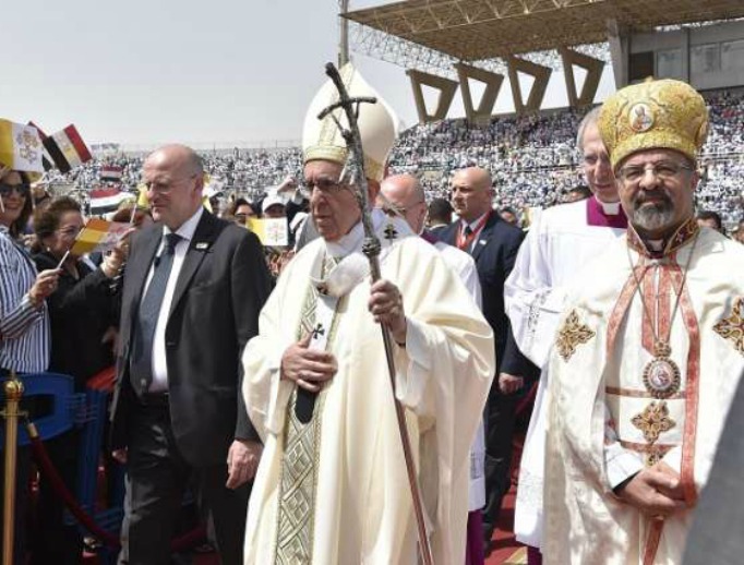 Pope Francis celebrates Mass at Air Defense Stadium in Cairo on April 29. Pope Francis celebrates Mass at Air Defense Stadium in Cairo on April 29.
