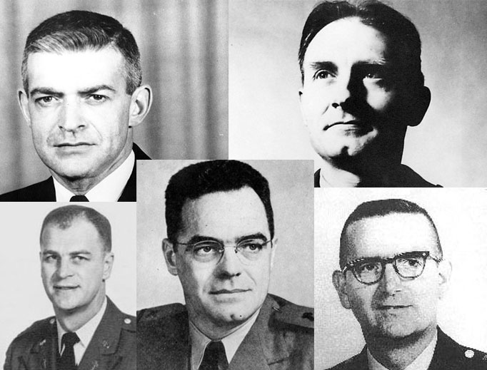Top row: Fathers Vincent Capodanno and Emil Kapaun
Bottom row: left to right: Fathers Angelo Liteky, Joseph O’Callahan and Charles Watters Top row: Fathers Vincent Capodanno and Emil Kapaun
Bottom row: left to right: Fathers Angelo Liteky, Joseph O’Callahan and Charles Watters