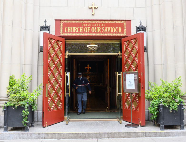 A view outside the open doors of the Church of Our Saviour on April 23, 2020, in New York City. A view outside the open doors of the Church of Our Saviour on April 23, 2020, in New York City.