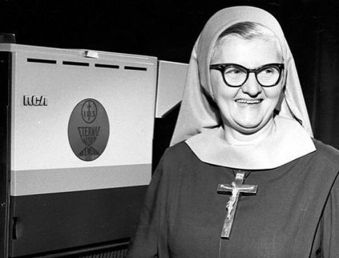 Mother Angelica at work. Mother Angelica at work.