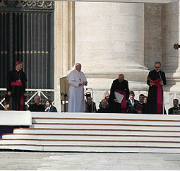 Pope Francis holds his first general audience on March 27 in St. Peter's Square. Pope Francis holds his first general audience on March 27 in St. Peter's Square.