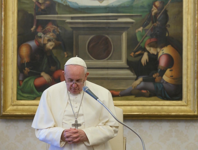 Pope Francis during his weekly General Audience at the Apostolic Palace on April 22, 2020. Pope Francis during his weekly General Audience at the Apostolic Palace on April 22, 2020.