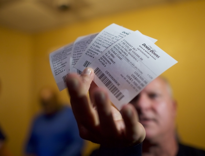 Sports adviser Stuart Feiner, who was portrayed by actor Al Pacino in the film Two for the Money, displays his betting tickets on Major League Baseball at Dover Downs Casino June 5 in Dover, Delaware. Delaware is the first state to launch legal sports betting since the Supreme Court decision. Sports adviser Stuart Feiner, who was portrayed by actor Al Pacino in the film Two for the Money, displays his betting tickets on Major League Baseball at Dover Downs Casino June 5 in Dover, Delaware. Delaware is the first state to launch legal sports betting since the Supreme Court decision.