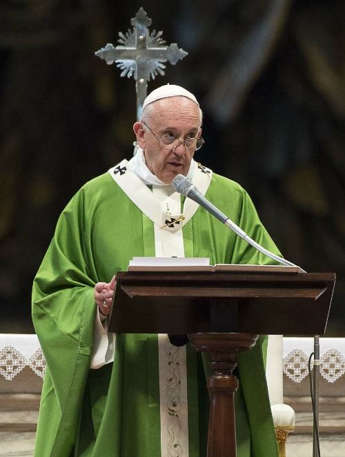 Pope Francis celebrates Mass at the close of the Synod on the Family in St. Peter’s Basilica on Oct. 25, 2015. Pope Francis celebrates Mass at the close of the Synod on the Family in St. Peter’s Basilica on Oct. 25, 2015.