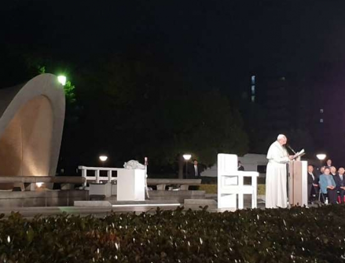Pope Francis speaks at Peace Memorial Park in Hiroshima, Japan, Nov. 24. Pope Francis speaks at Peace Memorial Park in Hiroshima, Japan, Nov. 24.