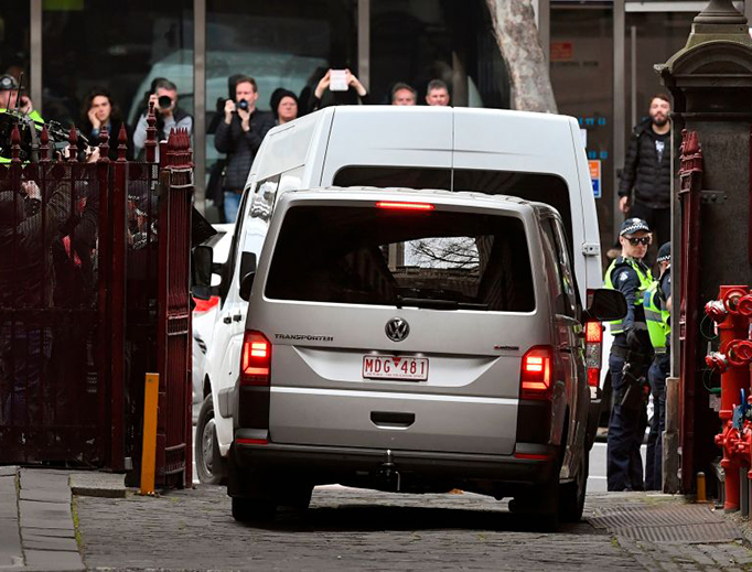 Australian Cardinal George Pell is driven away in a white prison van from the Supreme Court of Victoria in Melbourne on Aug. 21, 2019. Australian Cardinal George Pell is driven away in a white prison van from the Supreme Court of Victoria in Melbourne on Aug. 21, 2019.