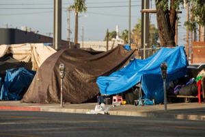 A homeless encampment in Los Angeles. A homeless encampment in Los Angeles.