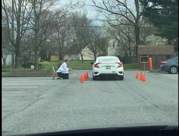 Fr. Scott Holmer of St. Edward the Confessor Catholic Church in Bowie, Md. offering a drive-thru confession. Fr. Scott Holmer of St. Edward the Confessor Catholic Church in Bowie, Md. offering a drive-thru confession.
