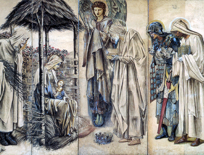 ABOVE: Edward Burne-Jones (1833–1898), Cartoon for ‘Adoration of the Magi’ Tapestry. BELOW: Photo by Angelo Stagnaro. ABOVE: Edward Burne-Jones (1833–1898), Cartoon for ‘Adoration of the Magi’ Tapestry. BELOW: Photo by Angelo Stagnaro.