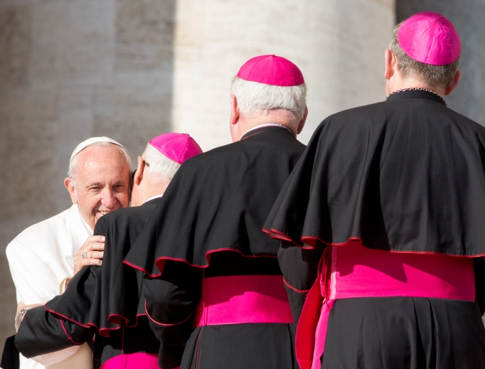 Pope Francis with cardinals and bishops at the general audience in St. Peter's Square Jan. 24.
Pope Francis with cardinals and bishops at the general audience in St. Peter's Square Jan. 24.
