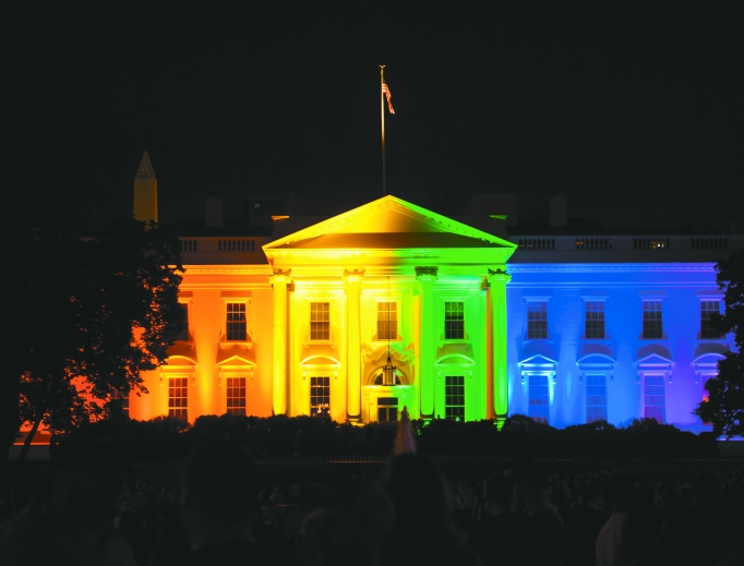The Obama White House is lit up in rainbow colors following the U.S. Supreme Court ruling declaring marriage a fundamental right for same-sex couples. The Obama White House is lit up in rainbow colors following the U.S. Supreme Court ruling declaring marriage a fundamental right for same-sex couples.