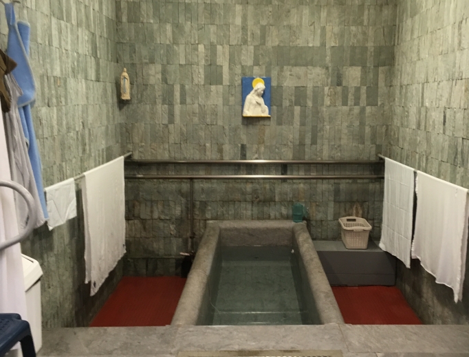 The baths at Lourdes have drawn the faithful to the locale where St. Bernadette saw the miraculous apparitions of Our Lady. Physical and spiritual healings abound. The baths at Lourdes have drawn the faithful to the locale where St. Bernadette saw the miraculous apparitions of Our Lady. Physical and spiritual healings abound.