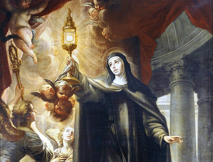 Isidoro Arredondo, “Santa Clara Ahuyentando a los Infieles con la Eucaristía,” 1693 Isidoro Arredondo, “Santa Clara Ahuyentando a los Infieles con la Eucaristía,” 1693