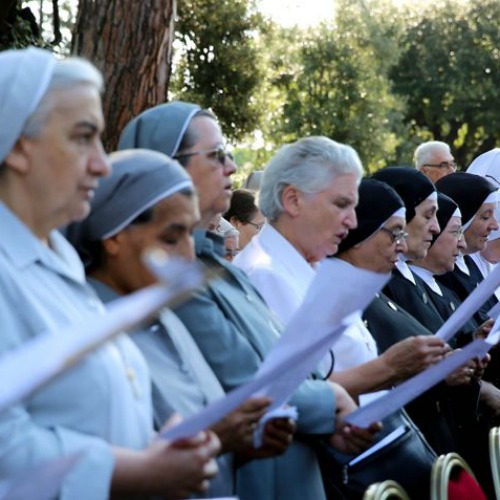 Religious sisters attend the enthronement of Our Lady of Charity in the Vatican Gardens on Aug. 28. Religious sisters attend the enthronement of Our Lady of Charity in the Vatican Gardens on Aug. 28.