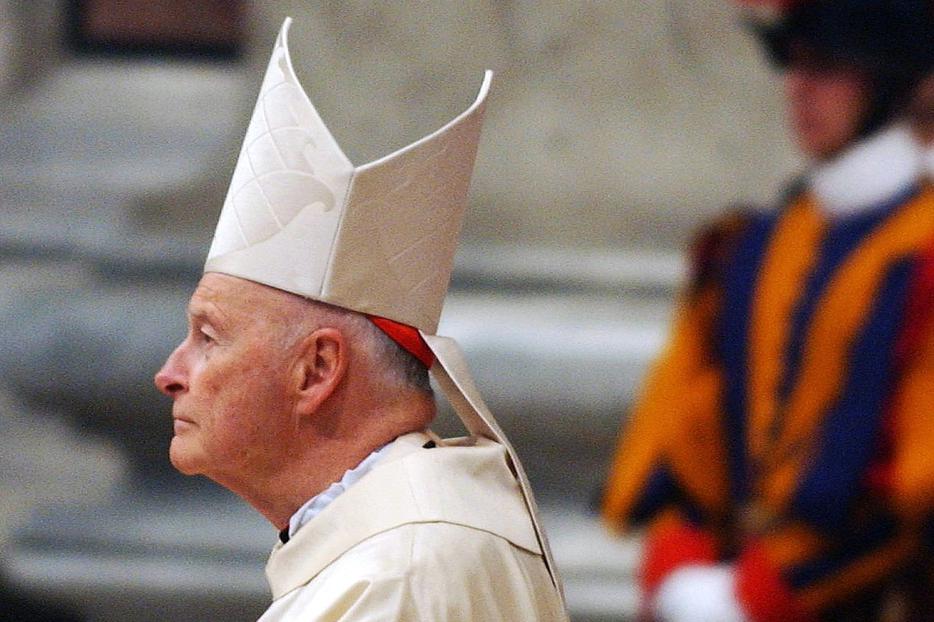 With the Swiss Guard looking on, then-Cardinal Theodore McCarrick participates in a Novemdiales Mass in St. Peter's Basilica Apri 16, 2005, in Vatican City.
With the Swiss Guard looking on, then-Cardinal Theodore McCarrick participates in a Novemdiales Mass in St. Peter's Basilica Apri 16, 2005, in Vatican City.