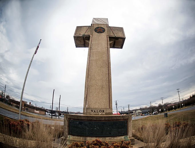 The World War I memorial cross in Bladensburg, Maryland, is seen on Feb. 08, 2019. The US government asked the Supreme Court to rule in favor of the cross that serves as a war memorial, which critics say is an unconstitutional state religious endorsement. Arguments are scheduled to be heard on Feb. 27, 2019. Any ruling by the top court will have implications for numerous monuments across the country, including two other crosses situated inside the Arlington military cemetery on the edge of Washington. The World War I memorial cross in Bladensburg, Maryland, is seen on Feb. 08, 2019. The US government asked the Supreme Court to rule in favor of the cross that serves as a war memorial, which critics say is an unconstitutional state religious endorsement. Arguments are scheduled to be heard on Feb. 27, 2019. Any ruling by the top court will have implications for numerous monuments across the country, including two other crosses situated inside the Arlington military cemetery on the edge of Washington.