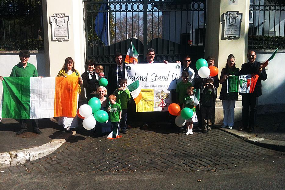Members of "Ireland Stand Up" and their children campaigning outside the front gates of Villa Spada, Rome, March 17th. Members of "Ireland Stand Up" and their children campaigning outside the front gates of Villa Spada, Rome, March 17th.