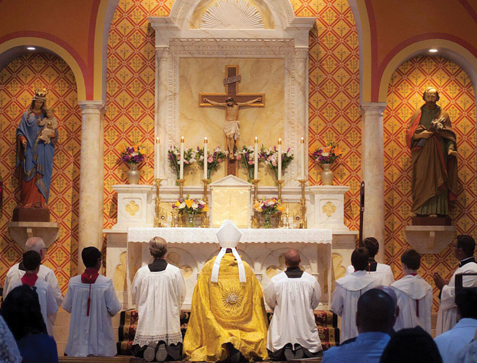 Mater Misericordiae (above) and Stephen the First Martyr Churches showcase traditional designs and statuary, as does Our Lady of the Rosary Church in Greenville, South Carolina, which features a constellation ceiling with a Marian connection. Mater Misericordiae (above) and Stephen the First Martyr Churches showcase traditional designs and statuary, as does Our Lady of the Rosary Church in Greenville, South Carolina, which features a constellation ceiling with a Marian connection.