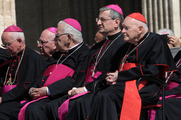 Former cardinal Theodore McCarrick (first r) attends Pope Francis' weekly audience in St. Peter's Square on May 27, 2015, in Vatican City. Former cardinal Theodore McCarrick (first r) attends Pope Francis' weekly audience in St. Peter's Square on May 27, 2015, in Vatican City.