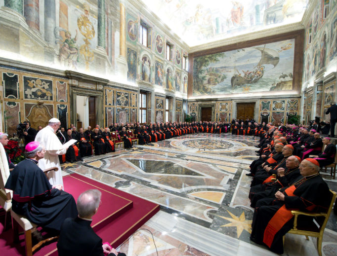 Dec. 21, 2018: Pope Francis delivers his annual pre-Christmas address to the Roman Curia. Dec. 21, 2018: Pope Francis delivers his annual pre-Christmas address to the Roman Curia.