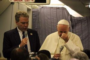Pope Francis speaks aboard the papal plane from Lima, Peru, to Rome Jan. 22 Pope Francis speaks aboard the papal plane from Lima, Peru, to Rome Jan. 22