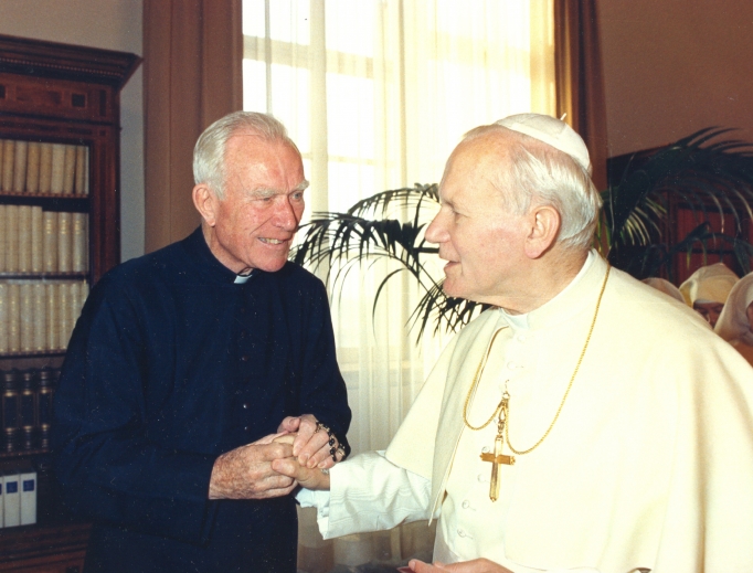 Father Patrick Peyton conversed with popes and movie stars, including Pope St. John Paul II, Loretta Young, Lucille Ball and Jack Benny, as well as ministered to the faithful around the globe. Father Patrick Peyton conversed with popes and movie stars, including Pope St. John Paul II, Loretta Young, Lucille Ball and Jack Benny, as well as ministered to the faithful around the globe.