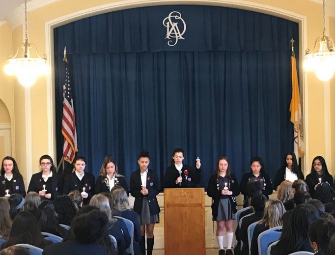 St. Dominic Academy students in the Archdiocese of Newark, New Jersey, pray for peace and for victims of the Parkland shooting. St. Dominic Academy students in the Archdiocese of Newark, New Jersey, pray for peace and for victims of the Parkland shooting.
