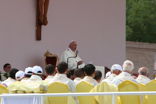 Pope Francis celebrates Mass in Mother Teresa Square in Tirana, Albania, Sept. 21. Pope Francis celebrates Mass in Mother Teresa Square in Tirana, Albania, Sept. 21.