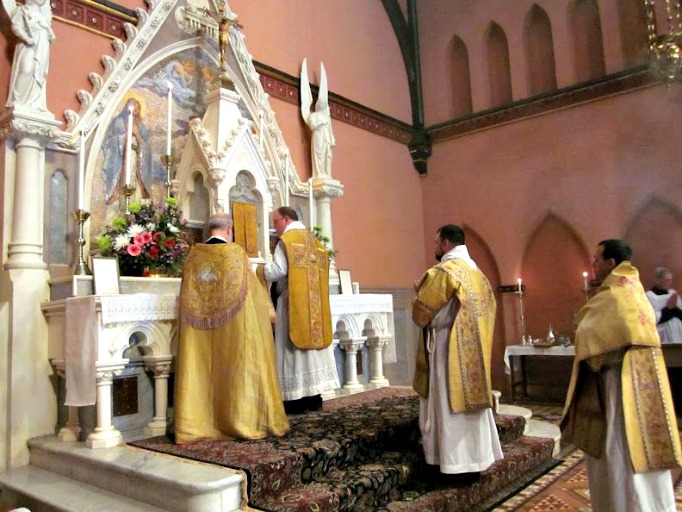 Mass in the Divine Worship form offered at Mount Calvary Catholic Church in Baltimore, Md. Below: Then Bishop-elect Lopes meets with Pope Francis before presenting him with the new Ordinariate missal; the Ordinariate's Chrism Mass with Bishop Lopes at St. Luke's in Washington, D.C.
Mass in the Divine Worship form offered at Mount Calvary Catholic Church in Baltimore, Md. Below: Then Bishop-elect Lopes meets with Pope Francis before presenting him with the new Ordinariate missal; the Ordinariate's Chrism Mass with Bishop Lopes at St. Luke's in Washington, D.C.