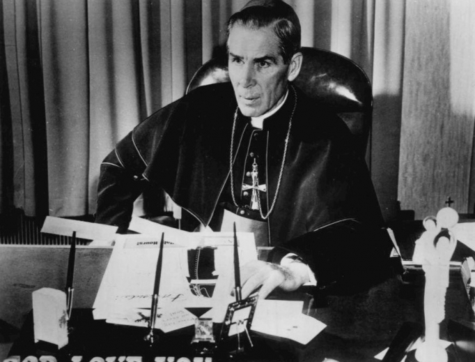 Bishop Fulton J. Sheen on TV in 1956.
Bishop Fulton J. Sheen on TV in 1956.