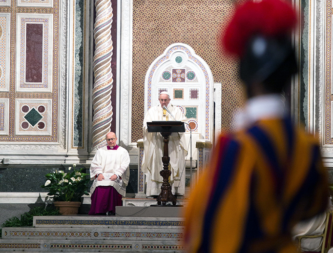 Pope Francis preaches at his cathedra in the Basilica of St. John Lateran on January 21, 2017. Pope Francis preaches at his cathedra in the Basilica of St. John Lateran on January 21, 2017.