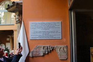 Plaque honors Msgr. Hugh O'Flaherty as a "tireless defender of the weak and oppressed." Plaque honors Msgr. Hugh O'Flaherty as a "tireless defender of the weak and oppressed."