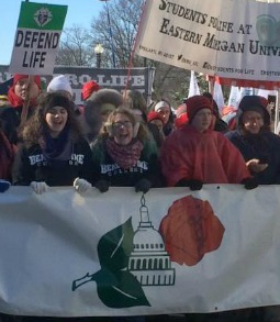 Benedictine College students carry the March for Life banner at the head of the Jan. 22 march in Washington. Benedictine College students carry the March for Life banner at the head of the Jan. 22 march in Washington.