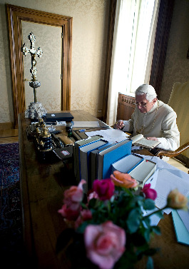 Pope Benedict at work at Castel Gandolfo. Pope Benedict at work at Castel Gandolfo.
