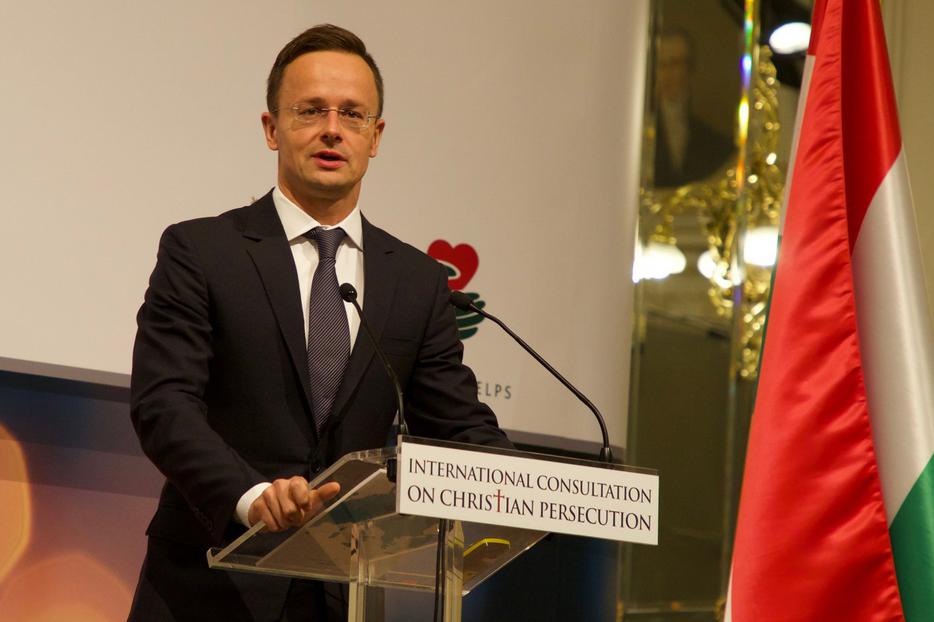 Hungary’s foreign minister, Péter Szijjártó, addresses a conference on persecuted Christians in Budapest in October 2017. Hungary’s foreign minister, Péter Szijjártó, addresses a conference on persecuted Christians in Budapest in October 2017.