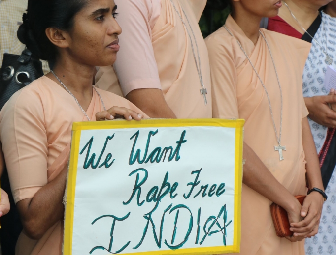 June 30, 2015, protest in front of Sacred Heart Cathedral in New Delhi against a nun's gang-rape in Raipur. June 30, 2015, protest in front of Sacred Heart Cathedral in New Delhi against a nun's gang-rape in Raipur.