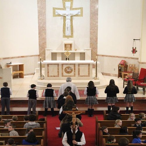 Students at St. Aloysius School pray a living Rosary during Catholic Schools Week in Pottstown, Pa. Students at St. Aloysius School pray a living Rosary during Catholic Schools Week in Pottstown, Pa.