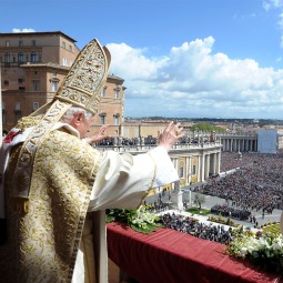 Pope Benedict XVI delivers his message and blessing 'urbi et orbi' from the loggia of St. Peter’s Basilica at the end of the Easter Mass April 8. Pope Benedict XVI delivers his message and blessing 'urbi et orbi' from the loggia of St. Peter’s Basilica at the end of the Easter Mass April 8.
