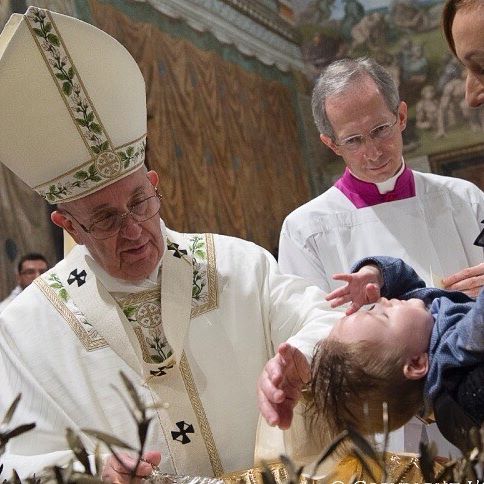 Pope Francis baptizes babies on Jan. 10 in the Sistine Chapel. Pope Francis baptizes babies on Jan. 10 in the Sistine Chapel.