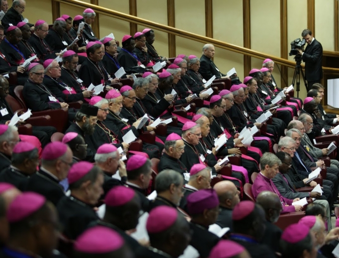 Inside the Synod Hall during the meeting of bishops and cardinals Oct. 14, 2015.
Inside the Synod Hall during the meeting of bishops and cardinals Oct. 14, 2015.