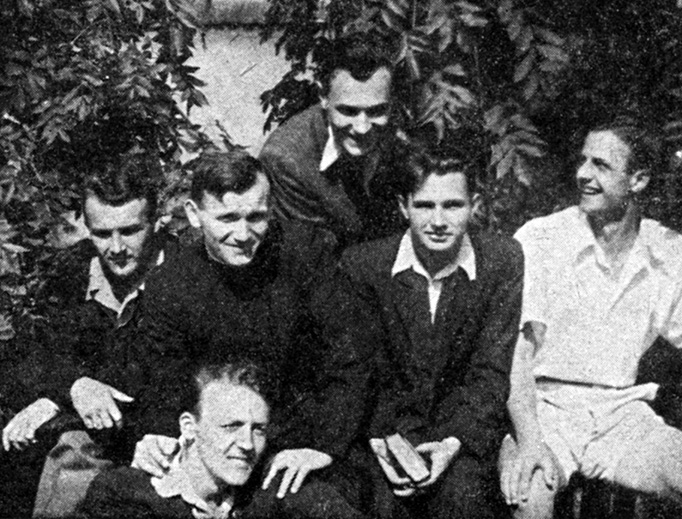 In this photo taken sometime between 1949 and 1951, a group of Polish laymen relaxes with their priest, Fr. Karol Wojtyla. In this photo taken sometime between 1949 and 1951, a group of Polish laymen relaxes with their priest, Fr. Karol Wojtyla.