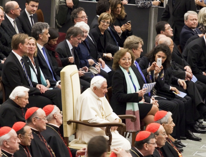 Pope Benedict XVI listens to classical music during a concert at the Vatican on February 20, 2012. Pope Benedict XVI listens to classical music during a concert at the Vatican on February 20, 2012.