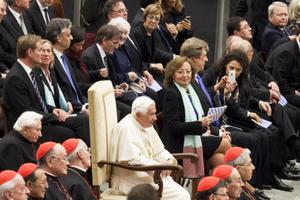 Pope Benedict XVI listens to classical music during a concert at the Vatican on February 20, 2012. Pope Benedict XVI listens to classical music during a concert at the Vatican on February 20, 2012.